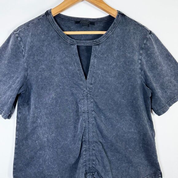 AllSaints Gigi Tee Womens Size 10 Black Washed Cotton Drawstring V Neck Top - Picture 2 of 13